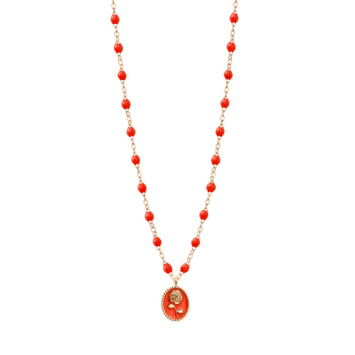 Gigi Clozeau - Collier Rose résine corail, or rose, 42 cm