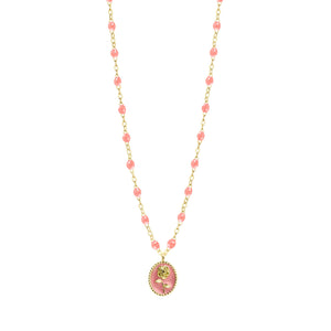 Gigi Clozeau - Collier Rose résine fuchsia, or jaune, 42 cm