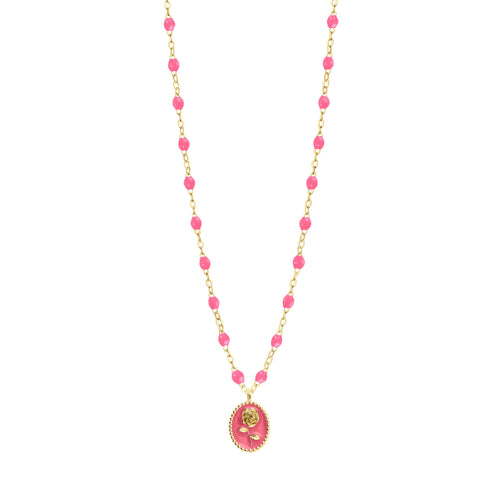 Gigi Clozeau - Collier Rose résine rose fluo, or jaune, 42 cm