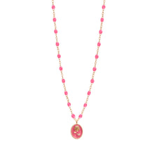 Gigi Clozeau - Collier Rose résine rose fluo, or rose, 42 cm