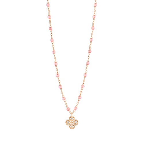 Gigi Clozeau - Collier rosée Lucky Trèfle, diamants, or rose, 42 cm