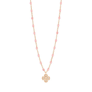 Gigi Clozeau - Collier rosée Lucky Trèfle, diamants, or rose, 42 cm