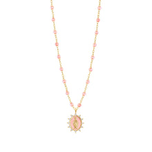 Gigi Clozeau - Collier rosée Petite Madone Suprême rose bébé, diamants, or jaune, 50 cm