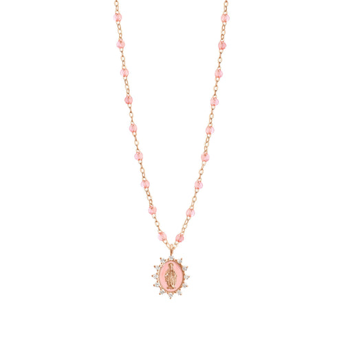 Gigi Clozeau - Collier rosée Petite Madone Suprême rose bébé, diamants, or rose, 50 cm