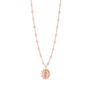 Gigi Clozeau - Collier rosée Petite Madone Suprême rose bébé, diamants, or rose, 50 cm