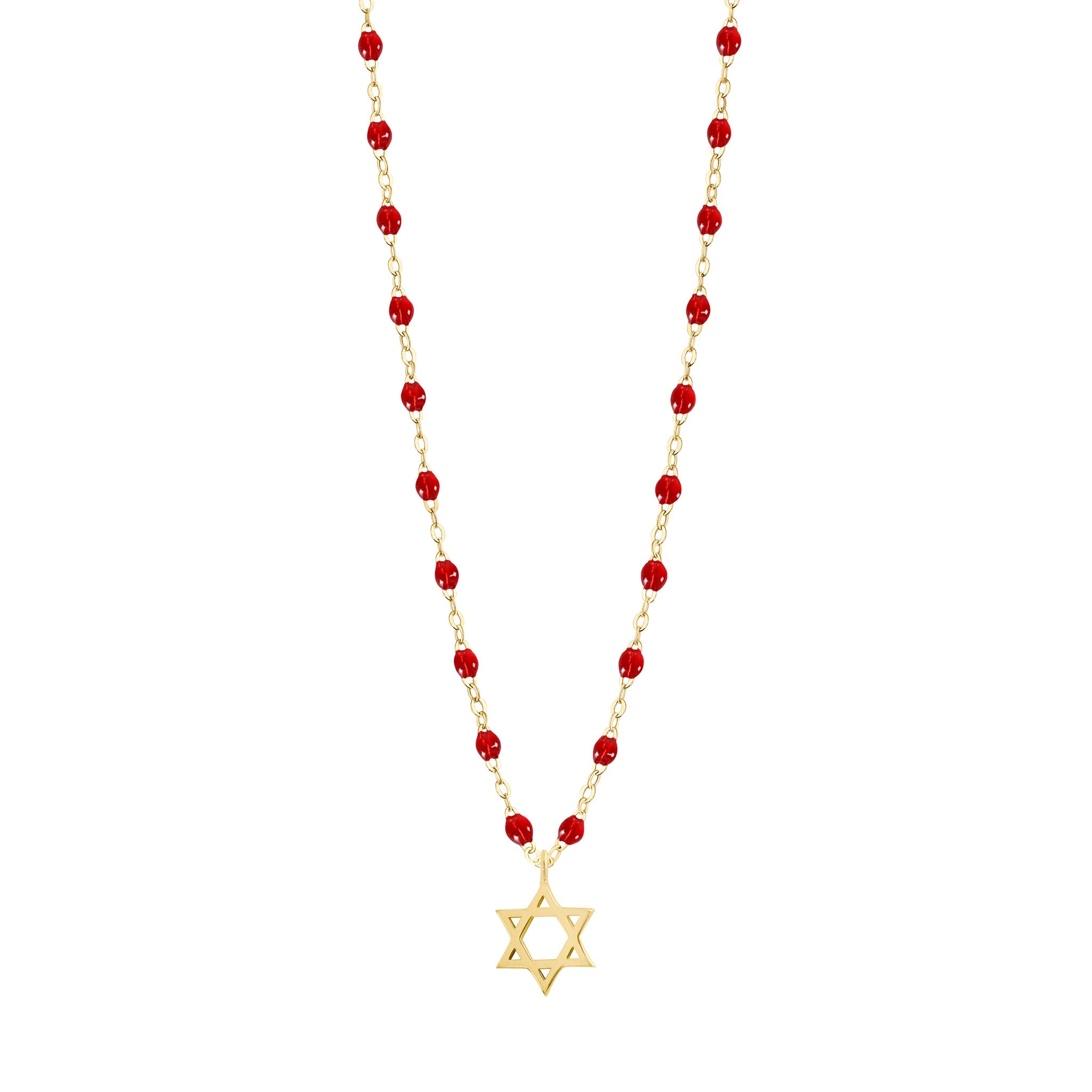 Gigi Clozeau - Collier rubis Etoile de David, or jaune, 42 cm