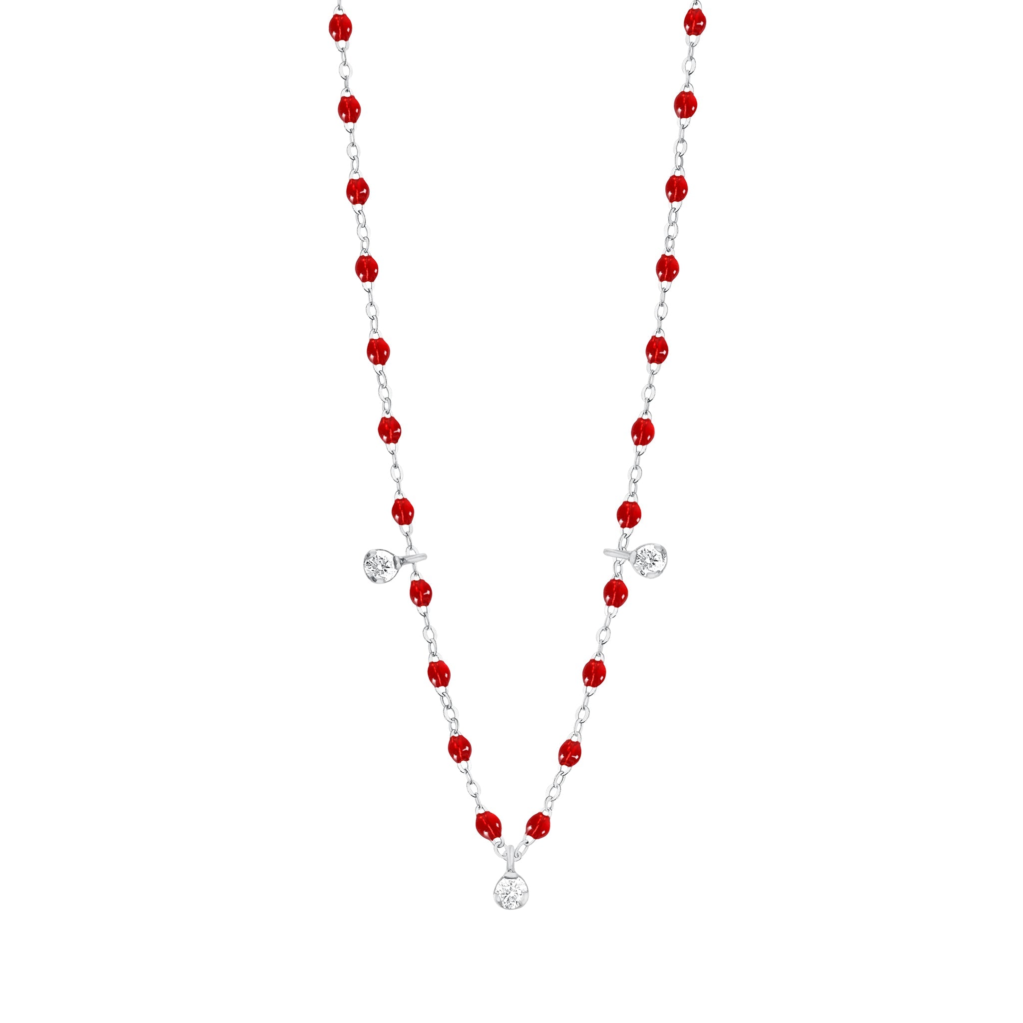 Gigi Clozeau - Collier rubis Gigi Suprême, or blanc, 3 diamants, 45 cm