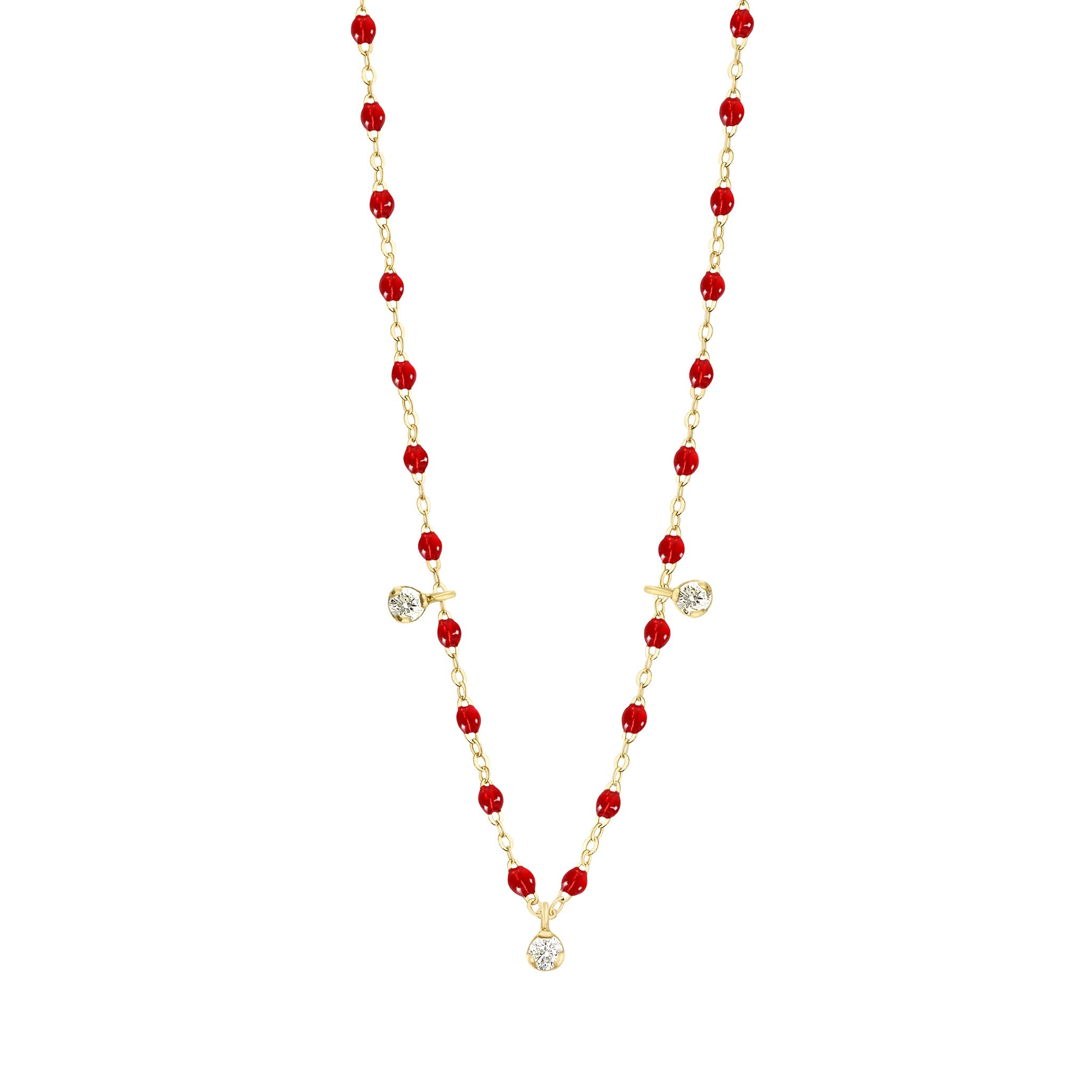 Gigi Clozeau - Collier rubis Gigi Suprême, or jaune, 3 diamants, 45 cm