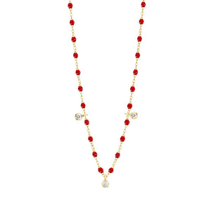 Gigi Clozeau - Collier rubis Gigi Suprême, or jaune, 3 diamants, 45 cm