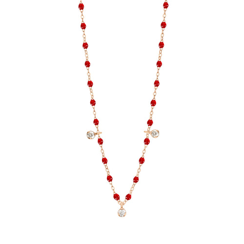 Gigi Clozeau - Collier rubis Gigi Suprême, or rose, 3 diamants, 45 cm
