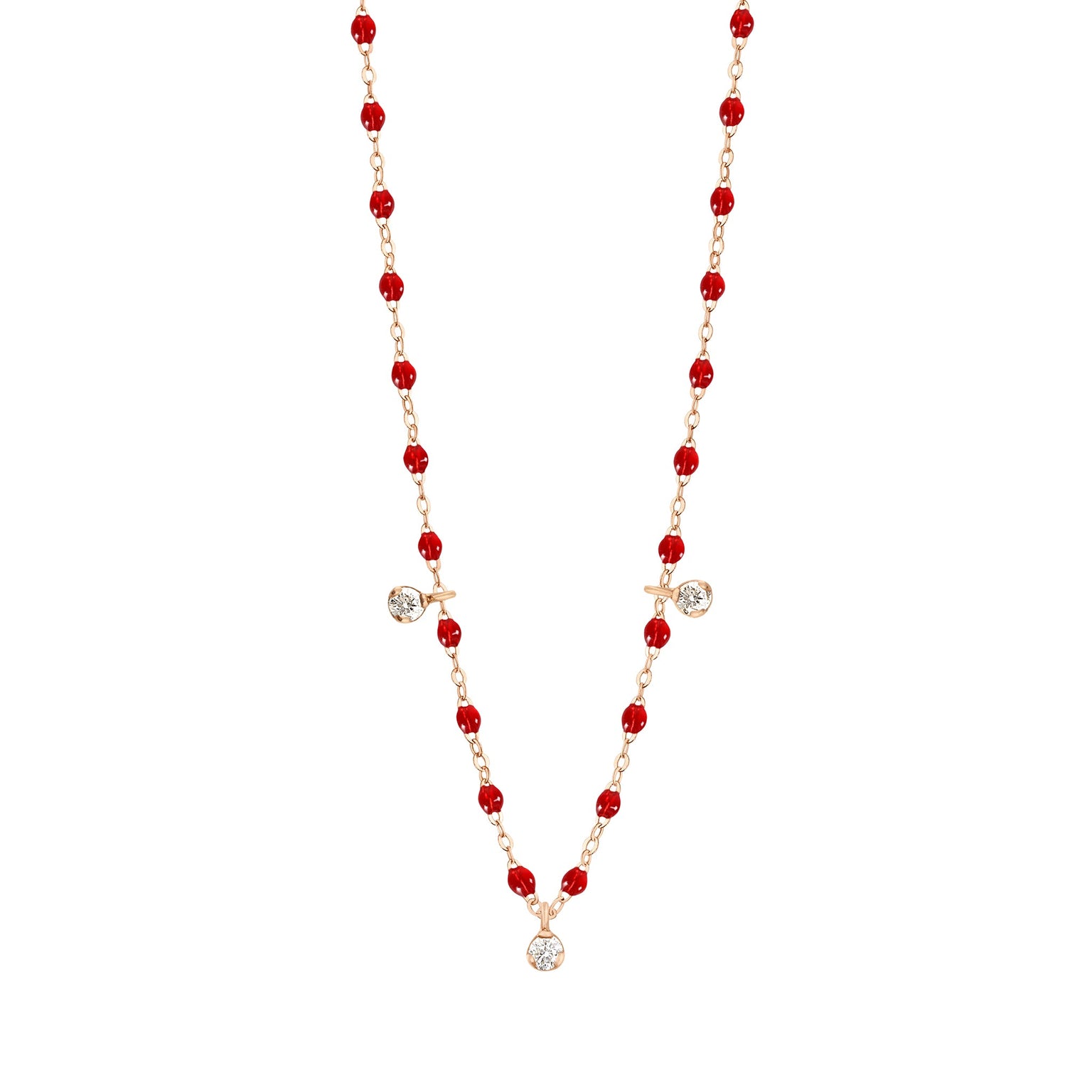 Gigi Clozeau - Collier rubis Gigi Suprême, or rose, 3 diamants, 45 cm