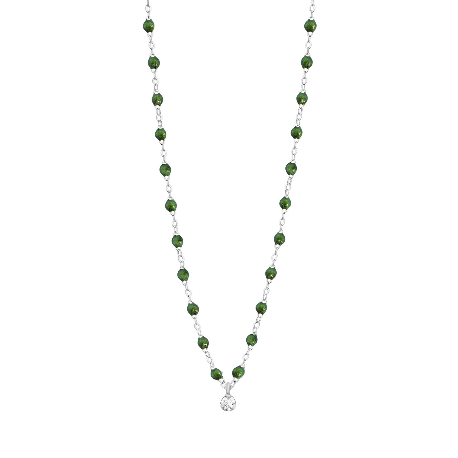 Gigi Clozeau - Collier scarabée Gigi Suprême, or blanc, 1 diamant, 42 cm