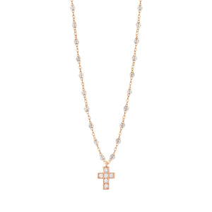 Gigi Clozeau - Collier sparkle Croix diamants, or rose, 42 cm