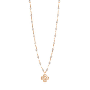 Gigi Clozeau - Collier sparkle Lucky Trèfle, diamants, or rose, 42 cm