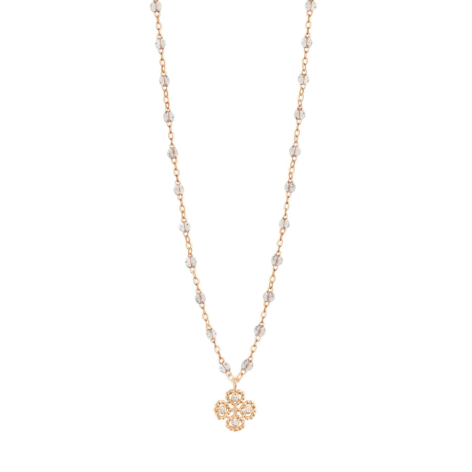 Gigi Clozeau - Collier sparkle Lucky Trèfle, diamants, or rose, 42 cm