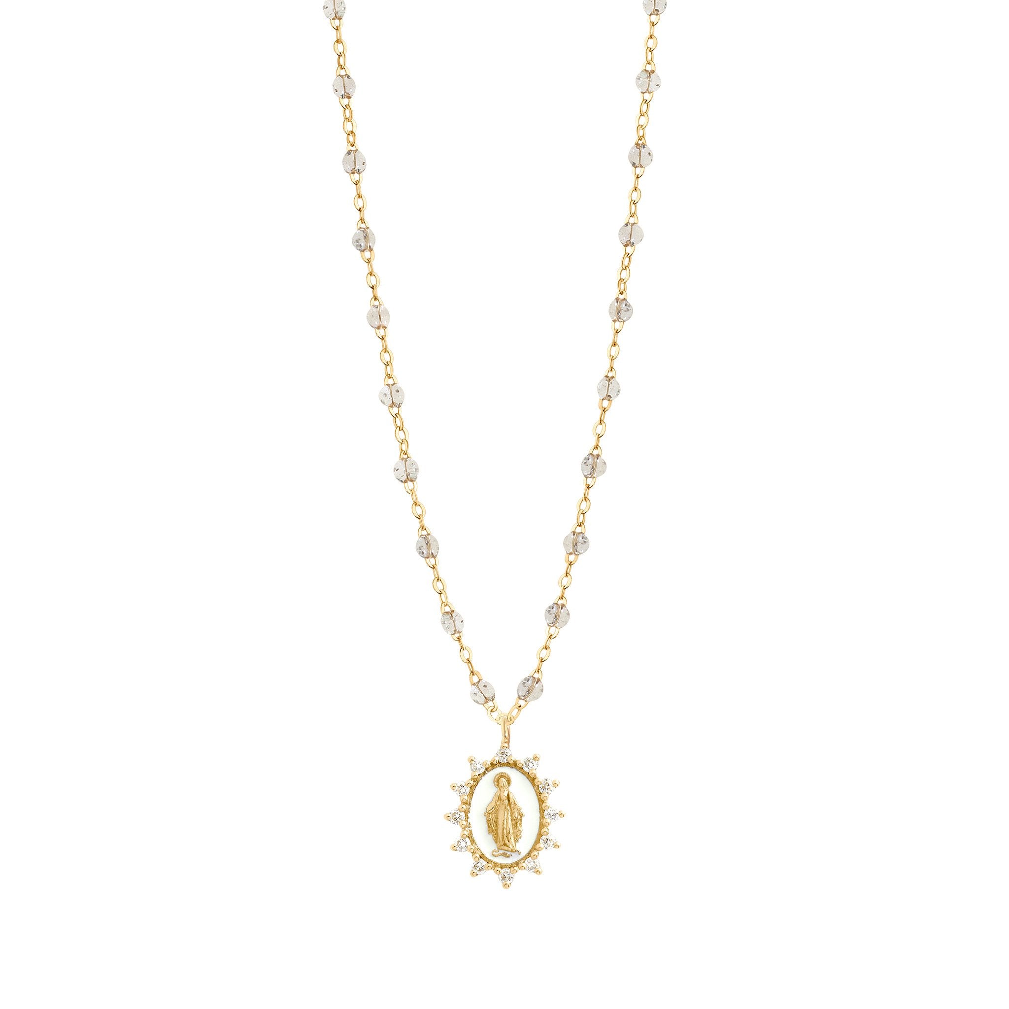 Gigi Clozeau - Collier Sparkle Petite Madone Suprême blanche, diamants, or jaune, 50 cm