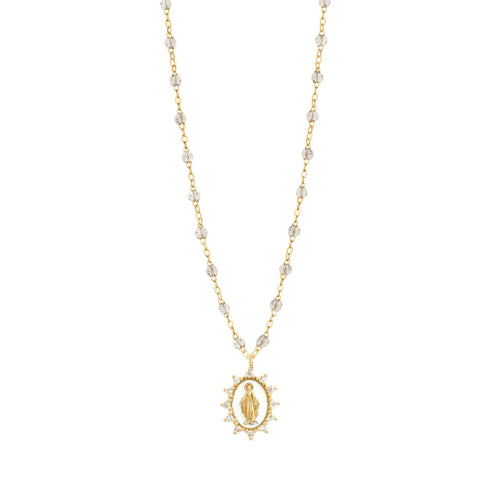Gigi Clozeau - Collier Sparkle Petite Madone Suprême blanche, diamants, or jaune, 50 cm