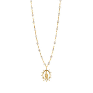 Gigi Clozeau - Collier Sparkle Petite Madone Suprême blanche, diamants, or jaune, 50 cm