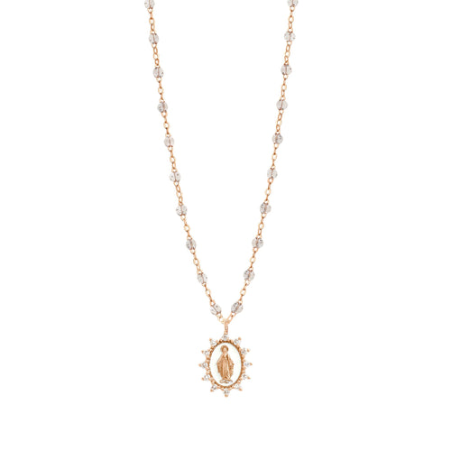 Gigi Clozeau - Collier Sparkle Petite Madone Suprême blanche, diamants, or rose, 42 cm