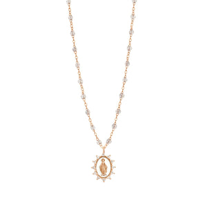 Gigi Clozeau - Collier Sparkle Petite Madone Suprême blanche, diamants, or rose, 42 cm