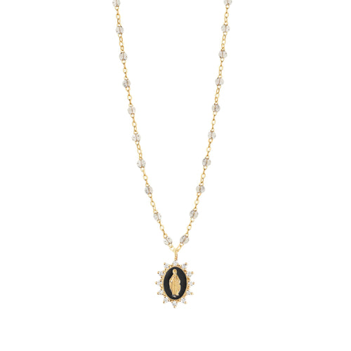Gigi Clozeau - Collier Sparkle Petite Madone Suprême noire, diamants, or jaune, 50 cm