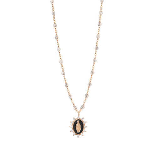 Gigi Clozeau - Collier Sparkle Petite Madone Suprême noire, diamants, or rose, 50 cm