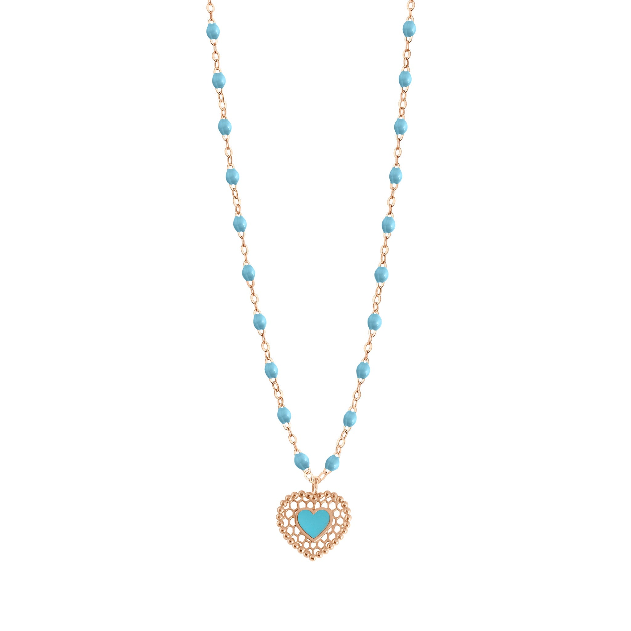 Gigi Clozeau - Collier turquoise Cœur Dentelle, or rose, 42 cm