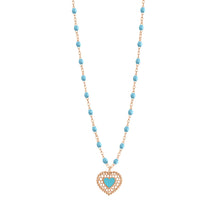 Gigi Clozeau - Collier turquoise Cœur Dentelle, or rose, 42 cm