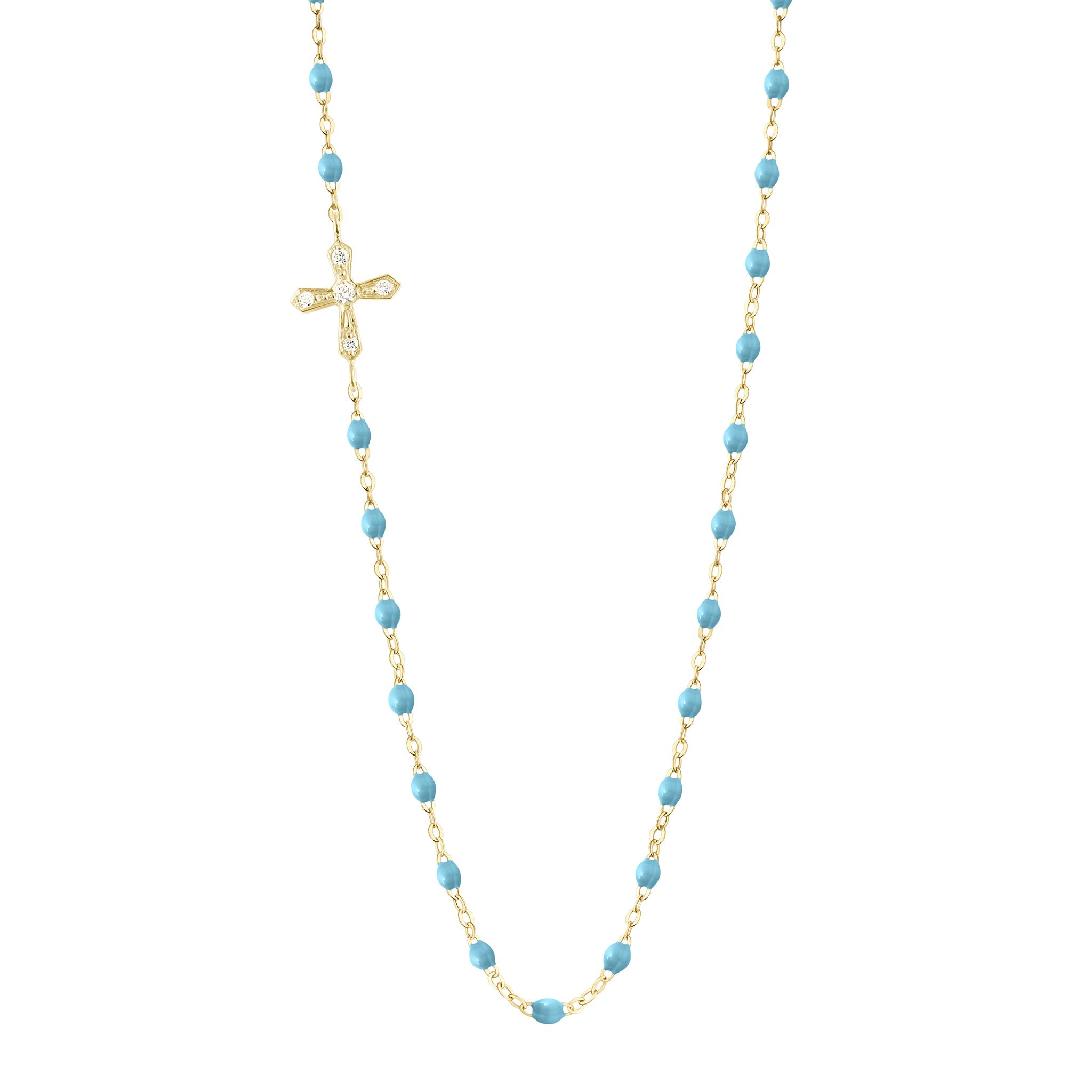 Gigi Clozeau - Collier turquoise Croix Vintage diamants, or jaune, 42 cm