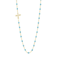 Gigi Clozeau - Collier turquoise Croix Vintage diamants, or jaune, 42 cm