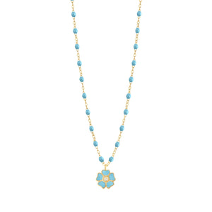 Gigi Clozeau - Collier turquoise Fleur, diamant, or jaune, 42 cm