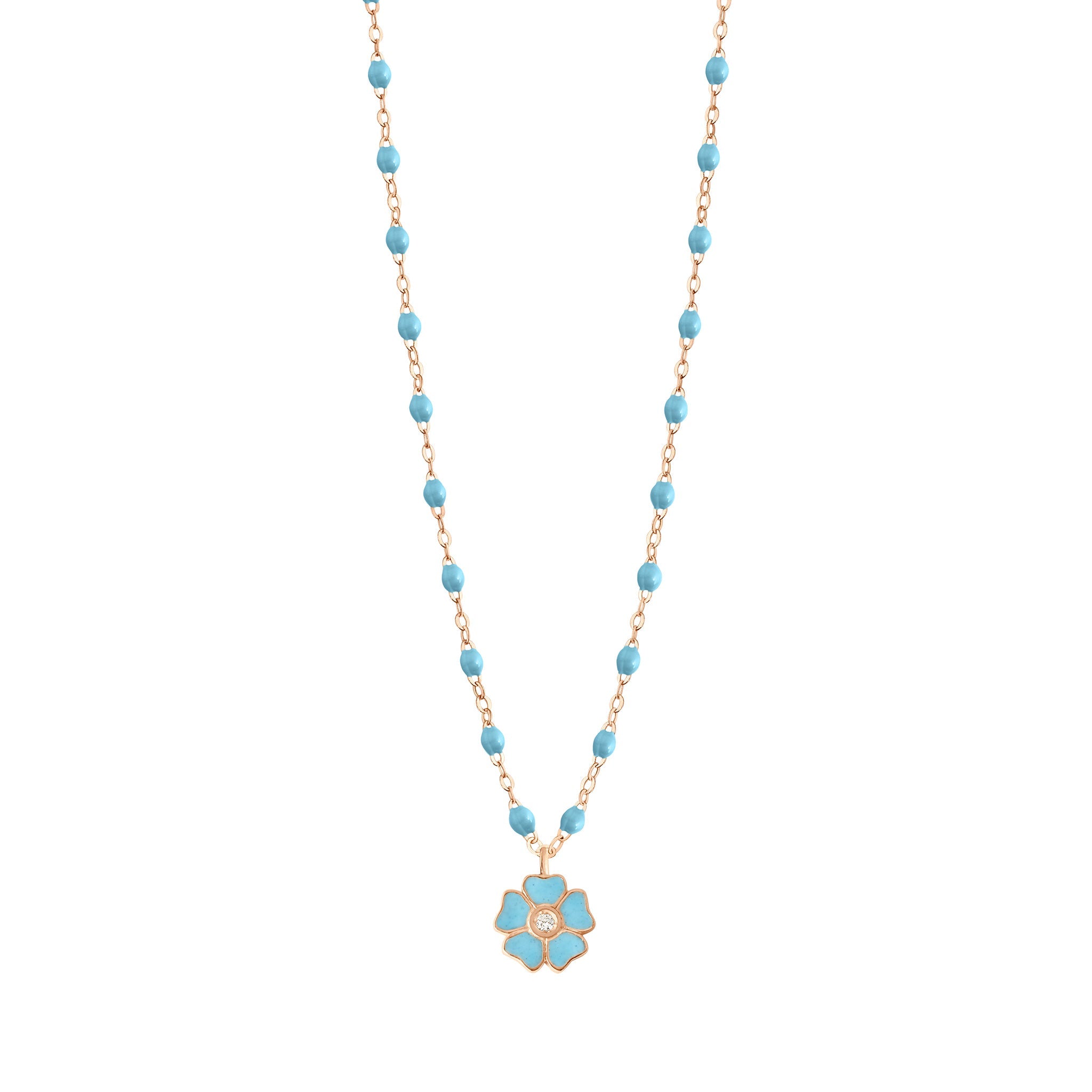 Gigi Clozeau - Collier turquoise Fleur, diamant, or rose, 42 cm