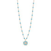 Gigi Clozeau - Collier turquoise Fleur, diamant, or rose, 42 cm