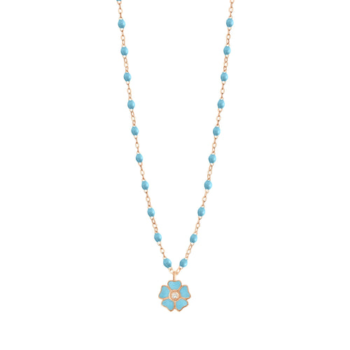 Gigi Clozeau - Collier turquoise Fleur, diamant, or rose, 42 cm