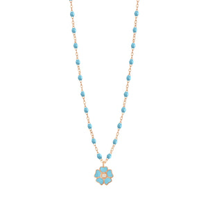 Gigi Clozeau - Collier turquoise Fleur, diamant, or rose, 42 cm