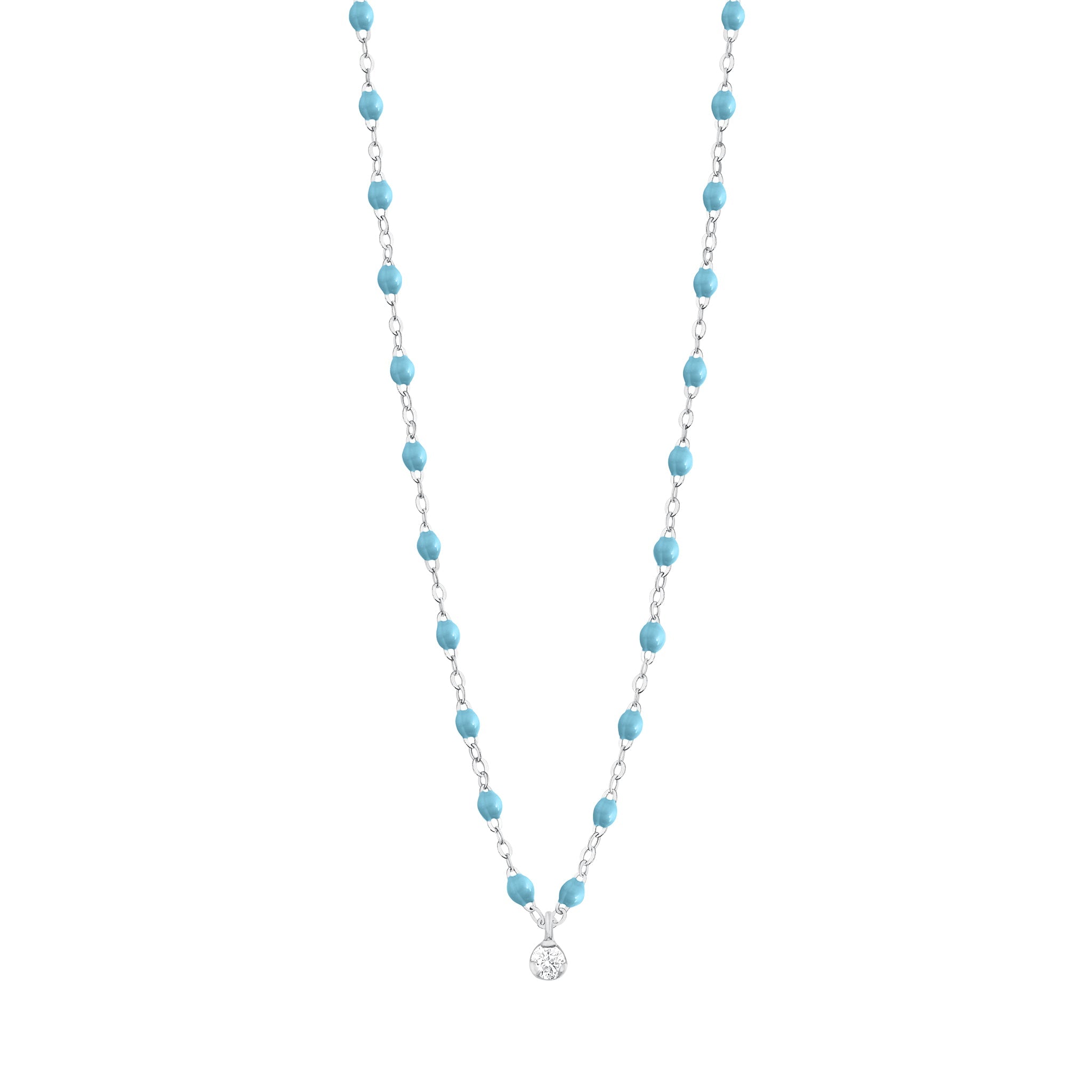 Gigi Clozeau - Collier turquoise Gigi Suprême, or blanc, 1 diamant, 42 cm