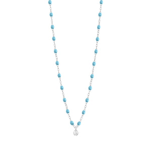 Gigi Clozeau - Collier turquoise Gigi Suprême, or blanc, 1 diamant, 42 cm