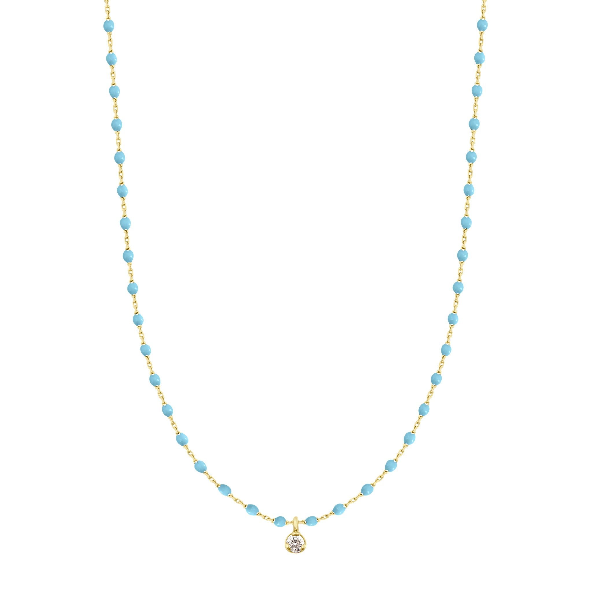 Gigi Clozeau - Collier turquoise Mini Gigi, or jaune, 1 diamant, 40 cm