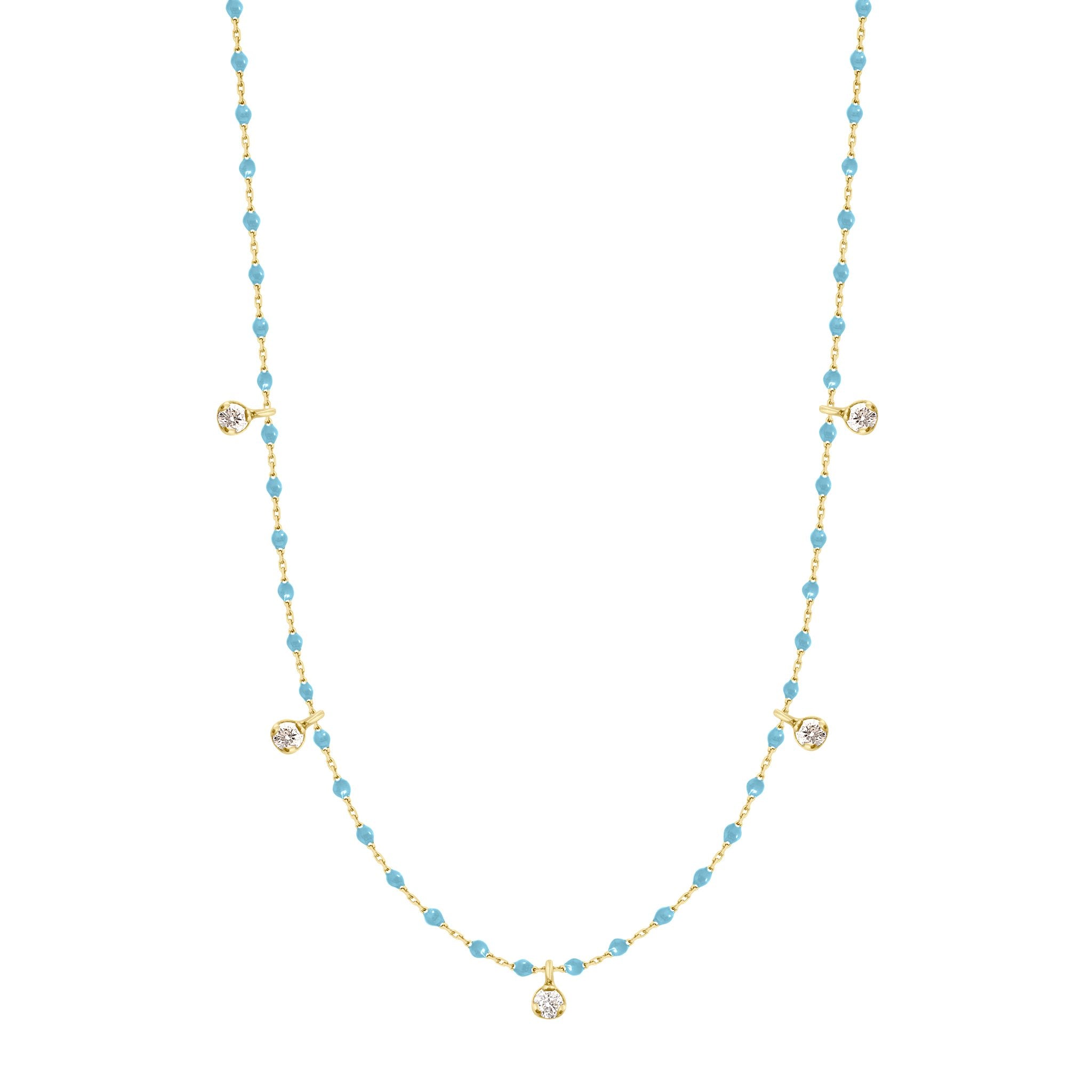 Gigi Clozeau - Collier turquoise Mini Gigi, or jaune, 5 diamants, 55 cm