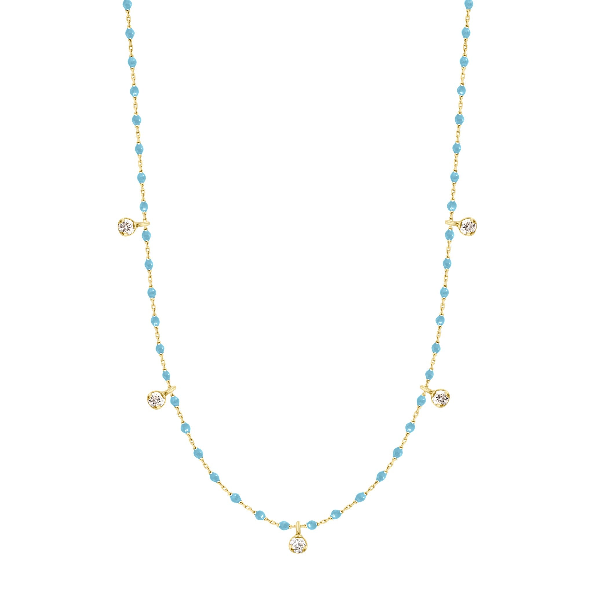 Gigi Clozeau - Collier turquoise Mini Gigi, or jaune, 5 diamants, 55 cm