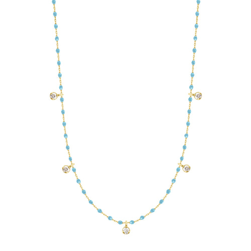 Gigi Clozeau - Collier turquoise Mini Gigi, or jaune, 5 diamants, 55 cm