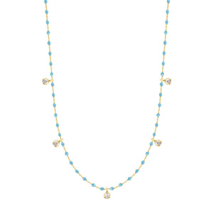 Gigi Clozeau - Collier turquoise Mini Gigi, or jaune, 5 diamants, 55 cm