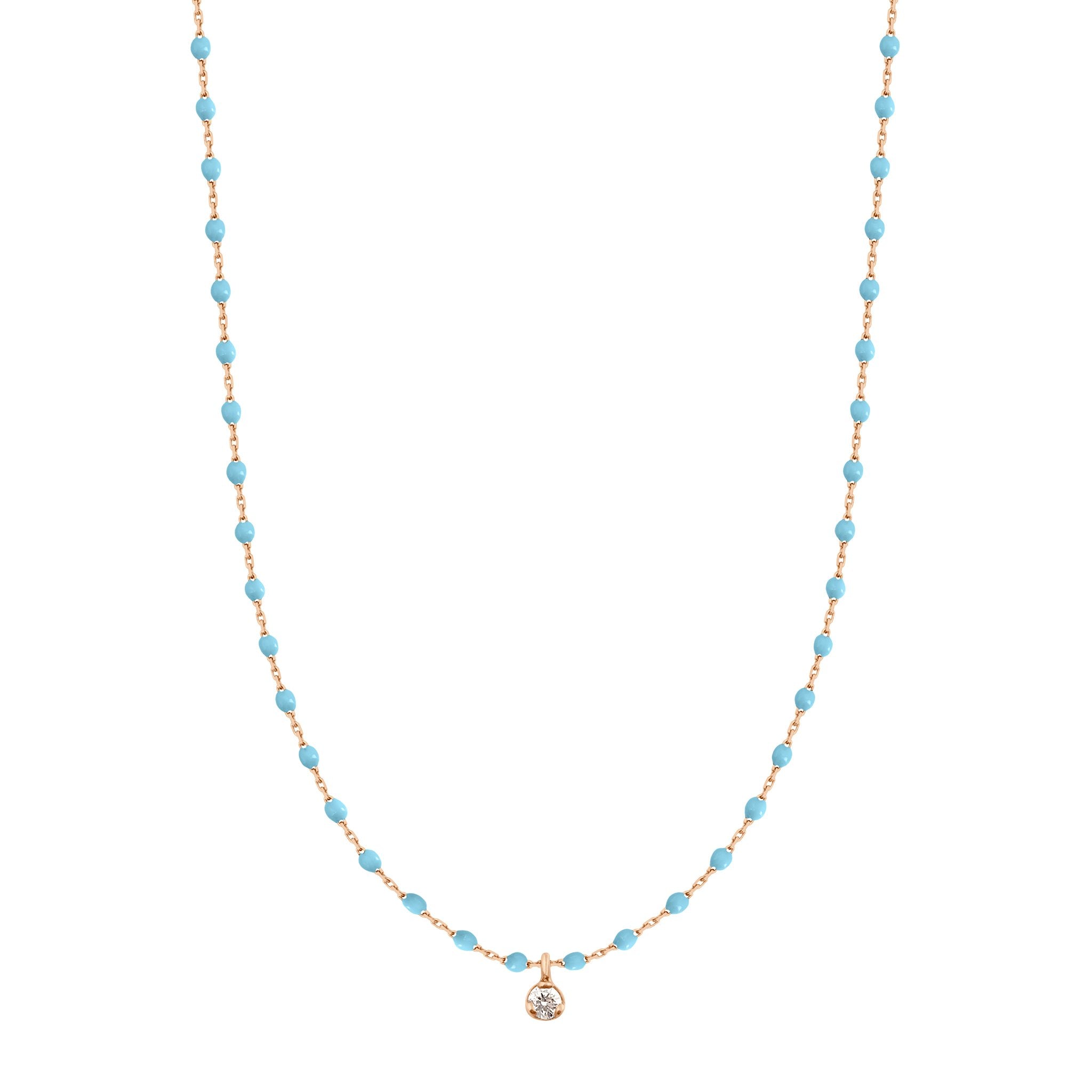 Gigi Clozeau - Collier turquoise Mini Gigi, or rose, 1 diamant, 40 cm