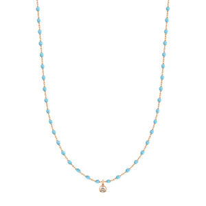 Gigi Clozeau - Collier turquoise Mini Gigi, or rose, 1 diamant, 40 cm