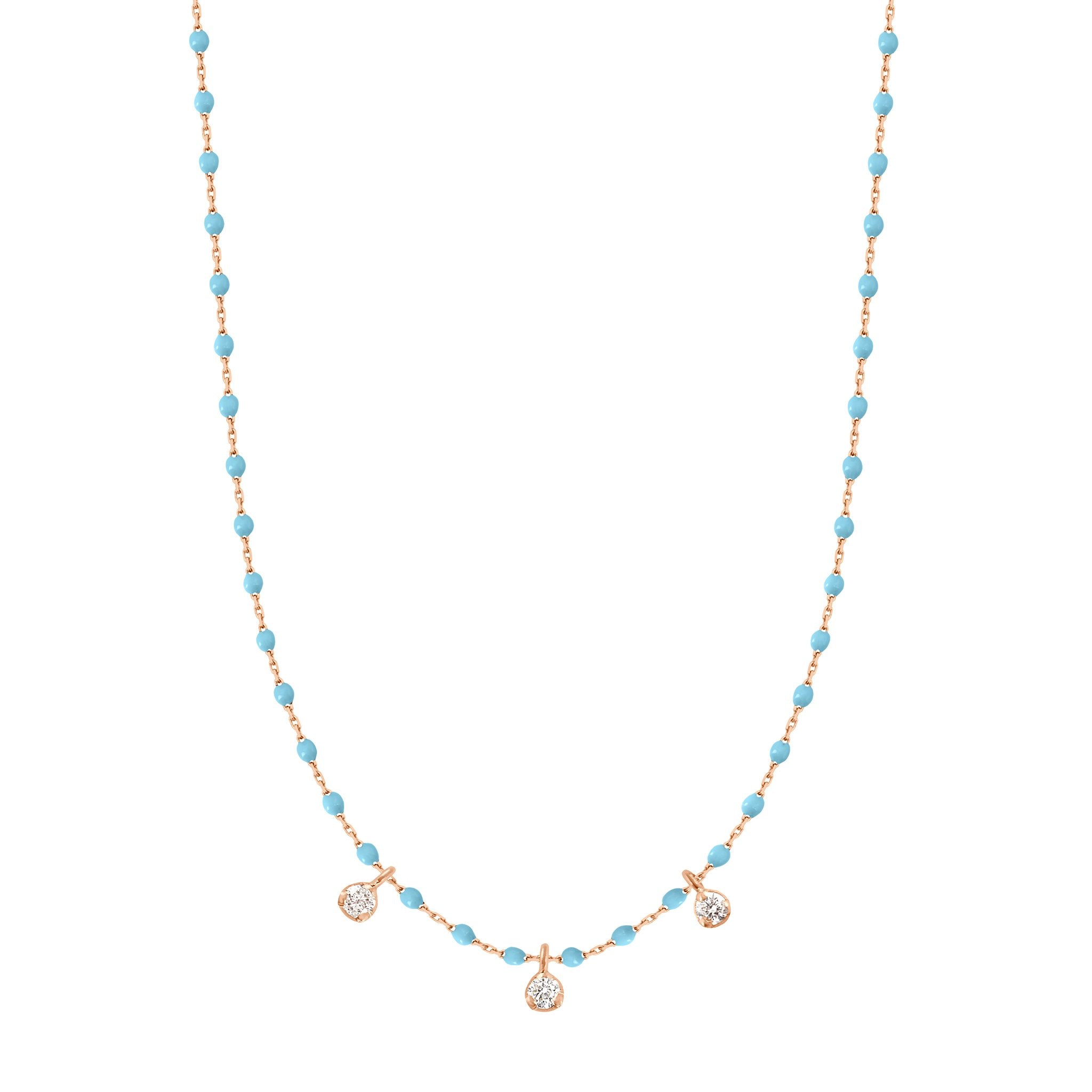 Gigi Clozeau - Collier turquoise Mini Gigi, or rose, 3 diamants, 42 cm