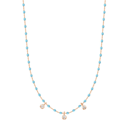 Gigi Clozeau - Collier turquoise Mini Gigi, or rose, 3 diamants, 42 cm