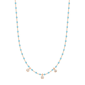 Gigi Clozeau - Collier turquoise Mini Gigi, or rose, 3 diamants, 42 cm