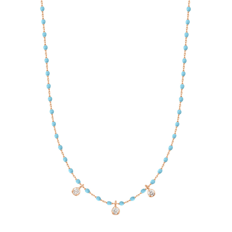 Gigi Clozeau - Collier turquoise Mini Gigi, or rose, 3 diamants, 42 cm