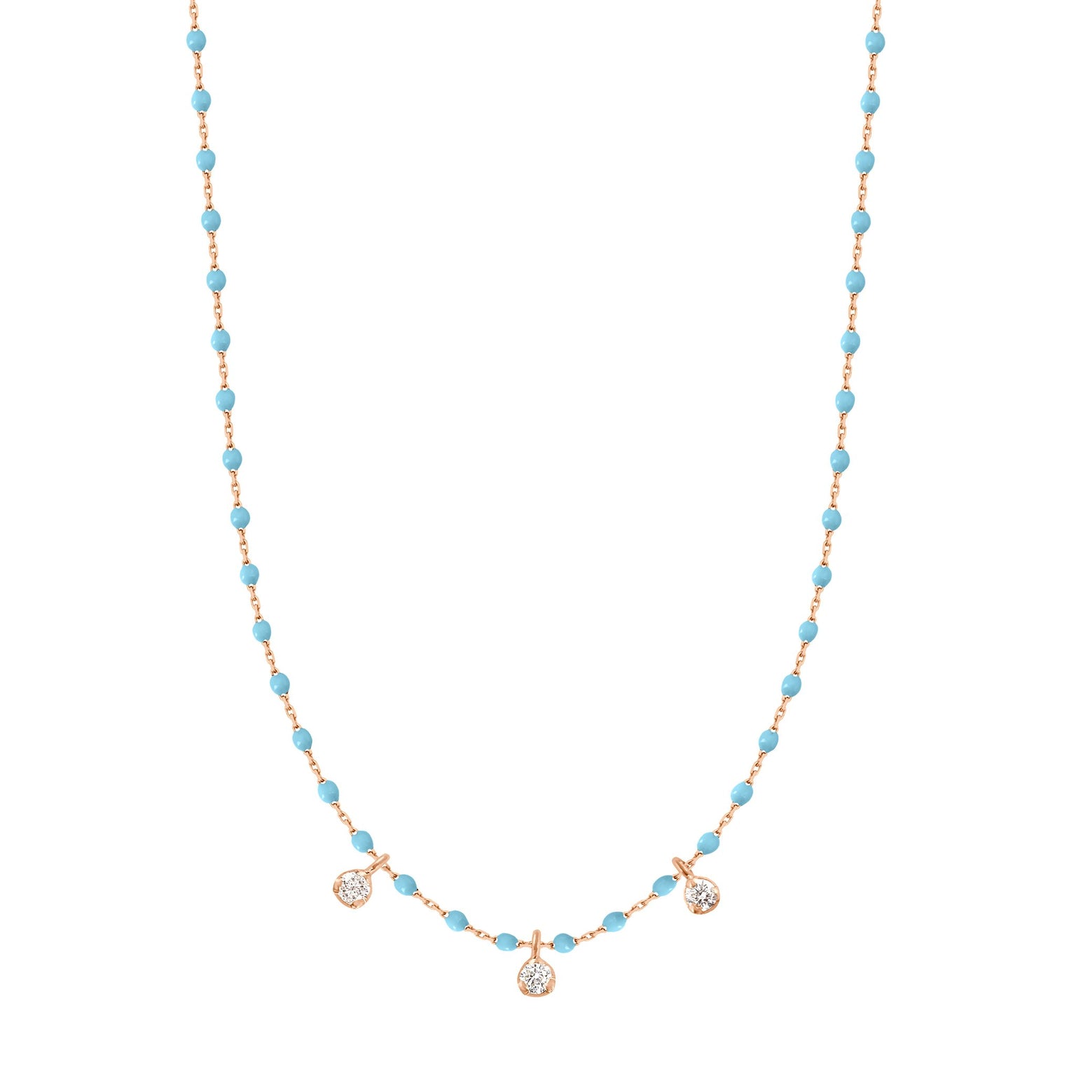 Gigi Clozeau - Collier turquoise Mini Gigi, or rose, 3 diamants, 42 cm