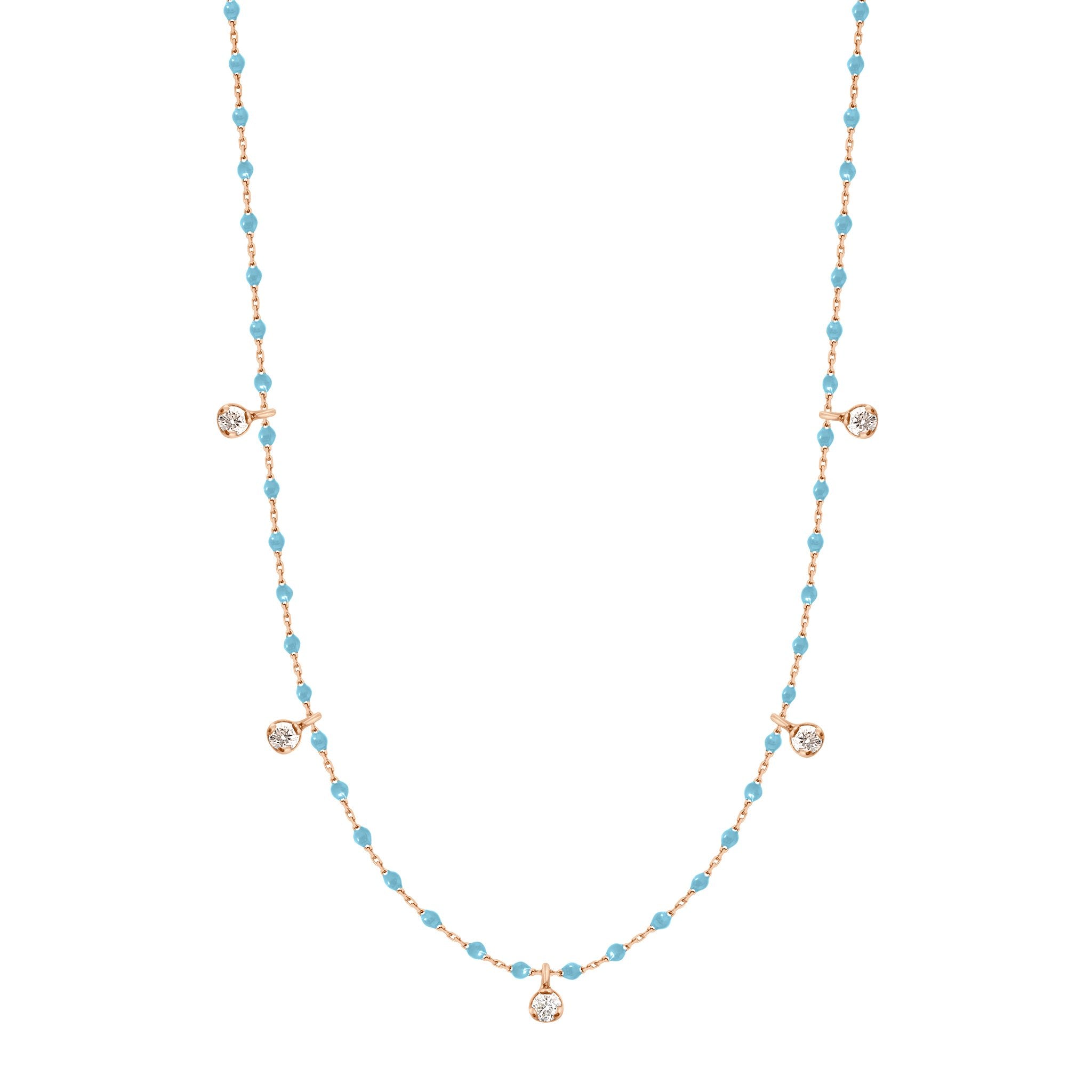 Gigi Clozeau - Collier turquoise Mini Gigi, or rose, 5 diamants, 55 cm